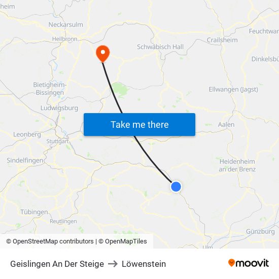 Geislingen An Der Steige to Löwenstein map