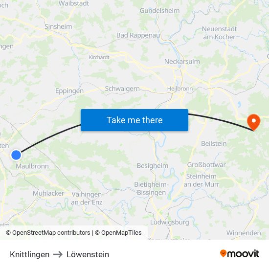 Knittlingen to Löwenstein map