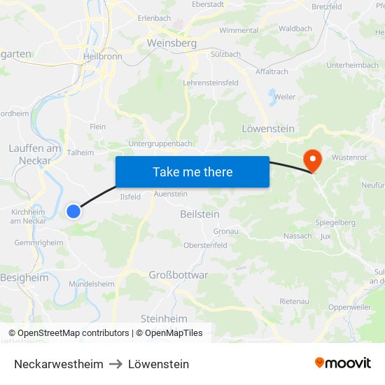 Neckarwestheim to Löwenstein map