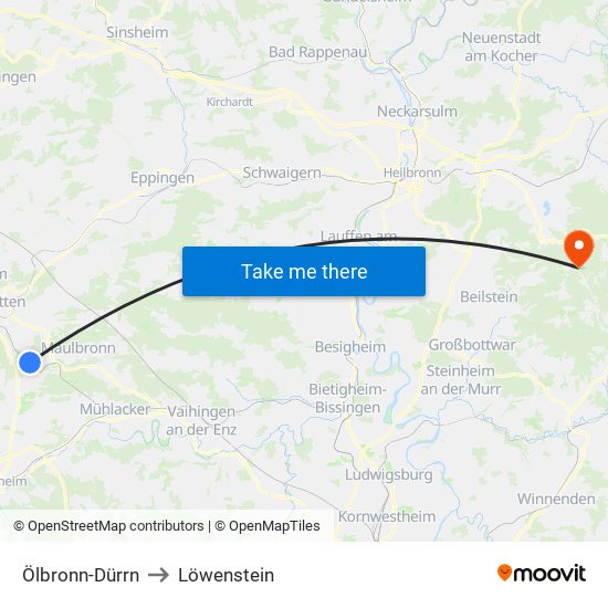 Ölbronn-Dürrn to Löwenstein map