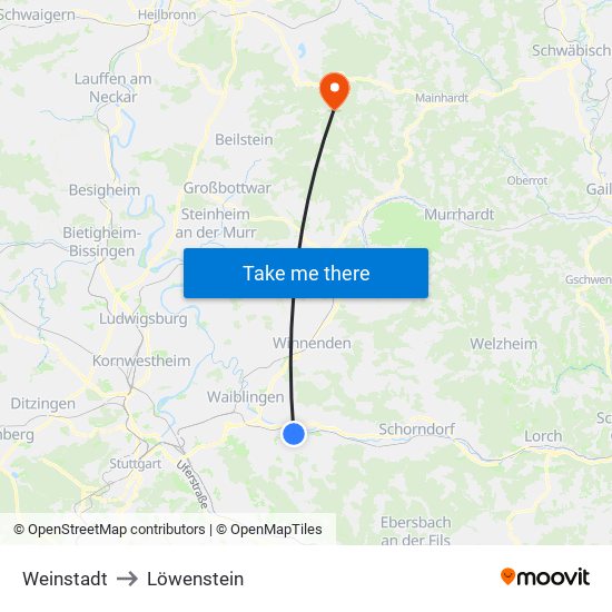 Weinstadt to Löwenstein map