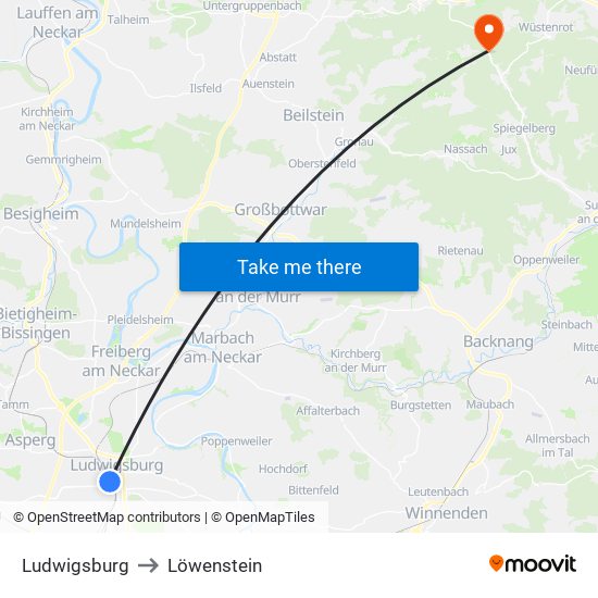 Ludwigsburg to Löwenstein map
