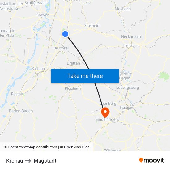 Kronau to Magstadt map