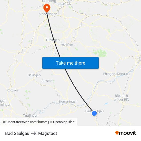 Bad Saulgau to Magstadt map