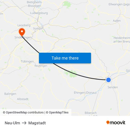 Neu-Ulm to Magstadt map