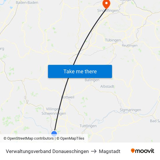 Verwaltungsverband Donaueschingen to Magstadt map