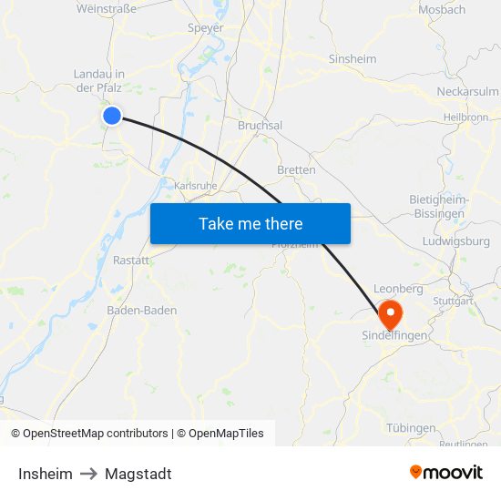 Insheim to Magstadt map