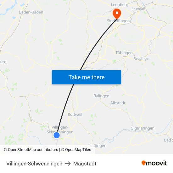 Villingen-Schwenningen to Magstadt map