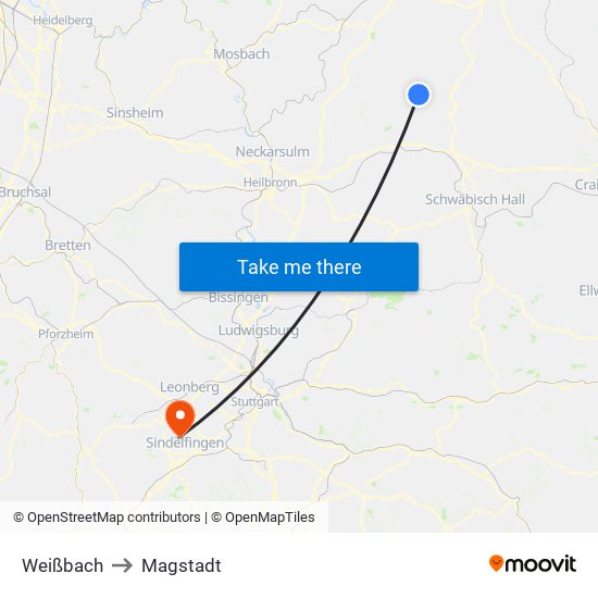 Weißbach to Magstadt map