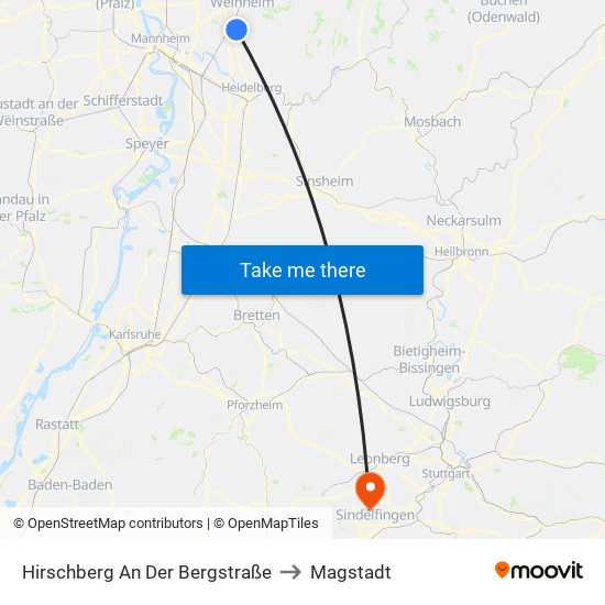 Hirschberg An Der Bergstraße to Magstadt map