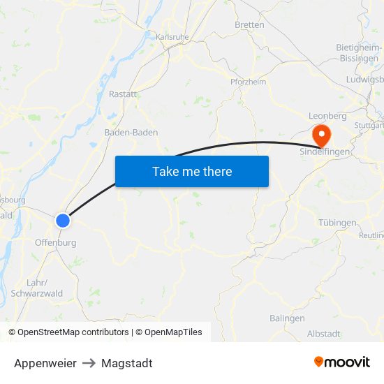 Appenweier to Magstadt map