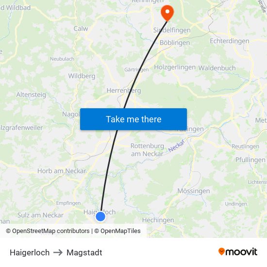 Haigerloch to Magstadt map