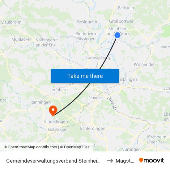 Gemeindeverwaltungsverband Steinheim-Murr to Magstadt map