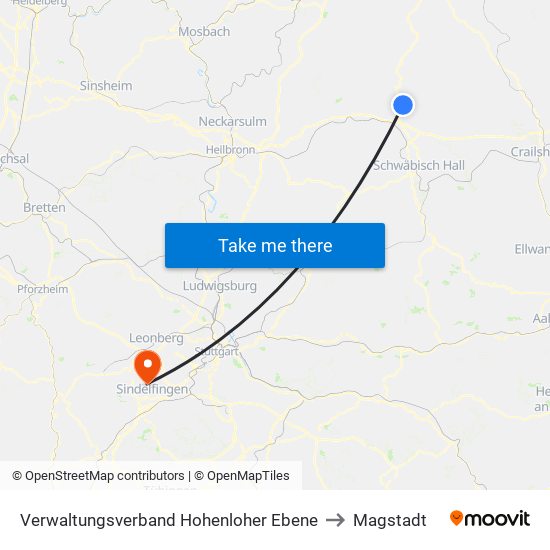 Verwaltungsverband Hohenloher Ebene to Magstadt map