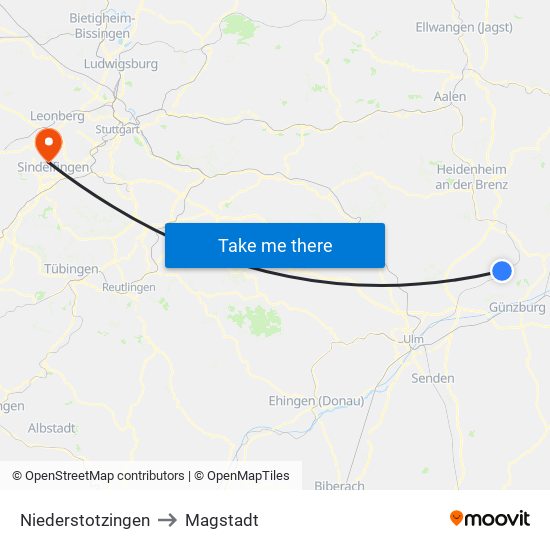 Niederstotzingen to Magstadt map