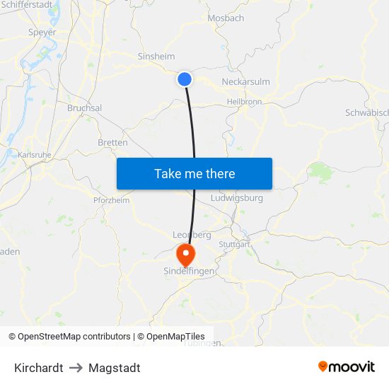 Kirchardt to Magstadt map