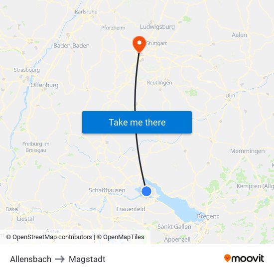 Allensbach to Magstadt map