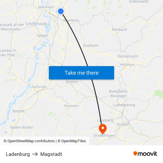 Ladenburg to Magstadt map