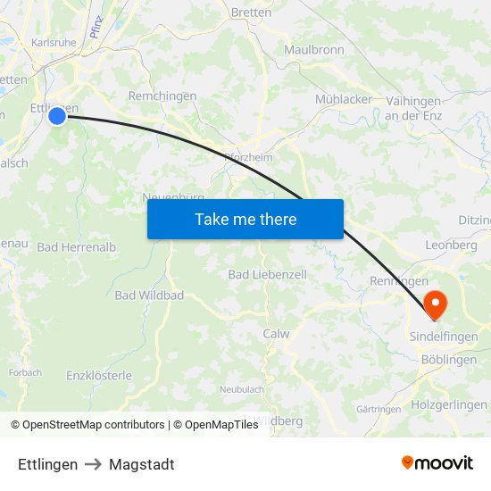 Ettlingen to Magstadt map