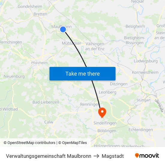 Verwaltungsgemeinschaft Maulbronn to Magstadt map