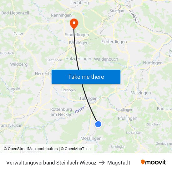 Verwaltungsverband Steinlach-Wiesaz to Magstadt map