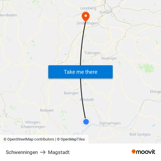 Schwenningen to Magstadt map