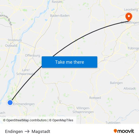 Endingen to Magstadt map