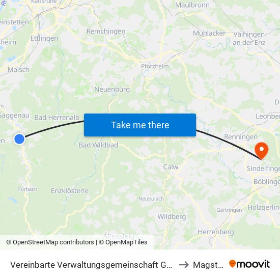 Vereinbarte Verwaltungsgemeinschaft Gernsbach to Magstadt map