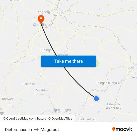 Dietershausen to Magstadt map