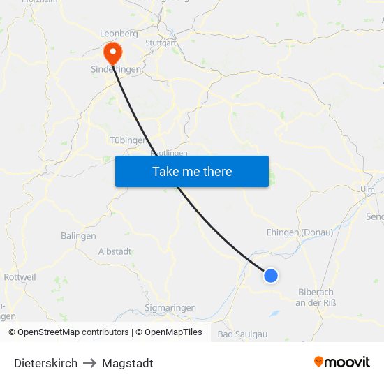 Dieterskirch to Magstadt map