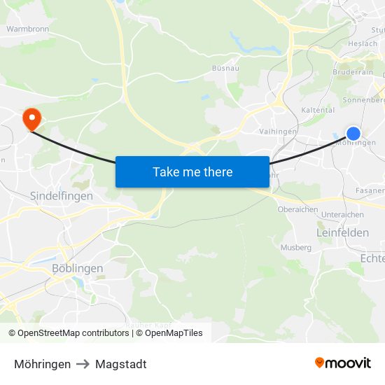 Möhringen to Magstadt map