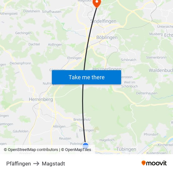 Pfäffingen to Magstadt map