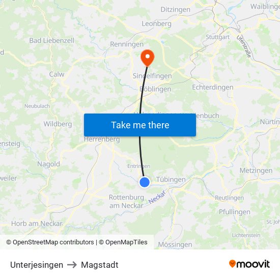 Unterjesingen to Magstadt map