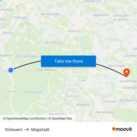 Scheuern to Magstadt map