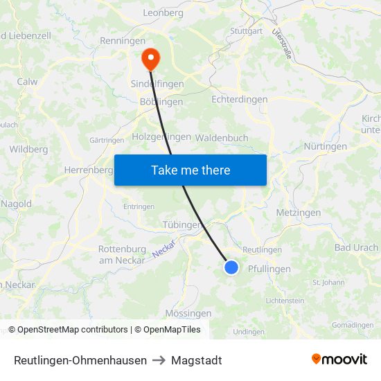 Reutlingen-Ohmenhausen to Magstadt map