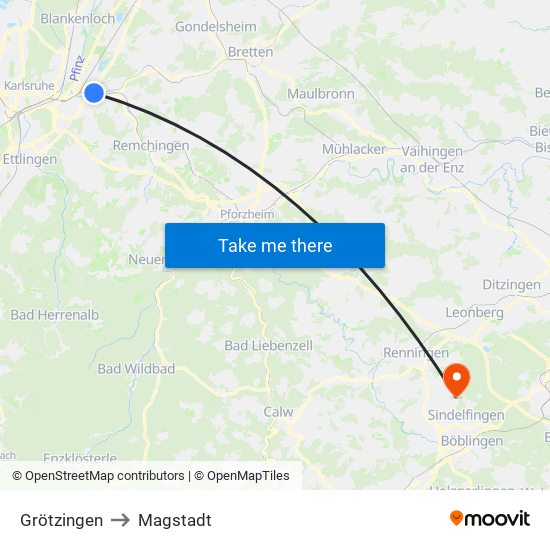 Grötzingen to Magstadt map