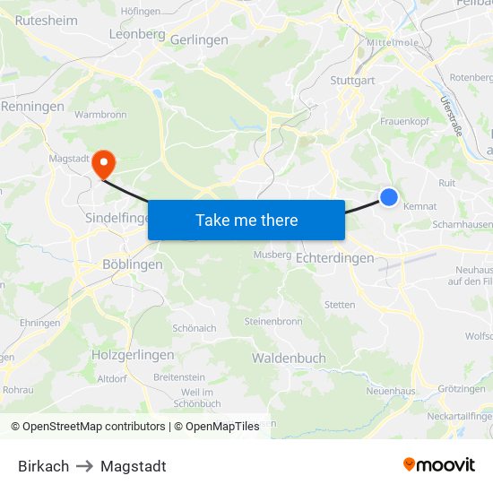 Birkach to Magstadt map