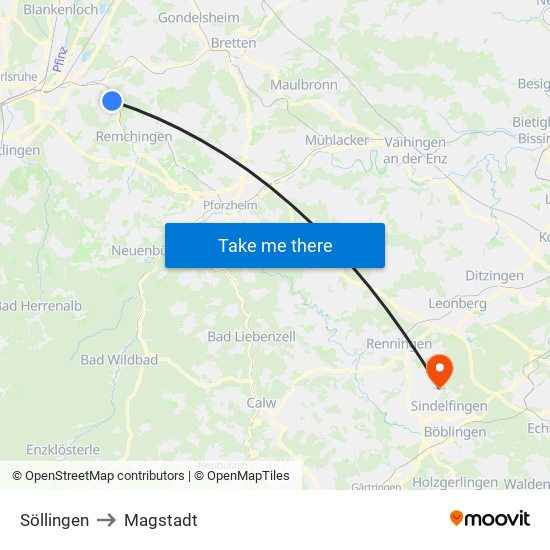 Söllingen to Magstadt map