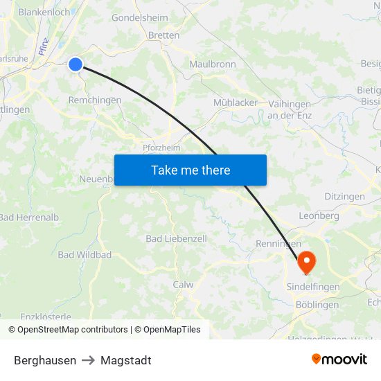 Berghausen to Magstadt map