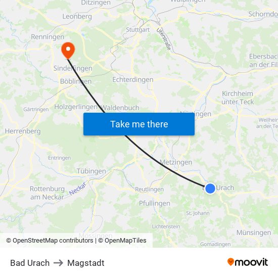 Bad Urach to Magstadt map