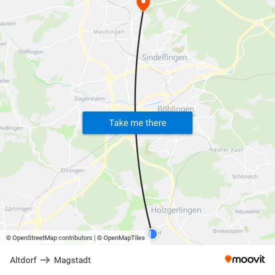 Altdorf to Magstadt map