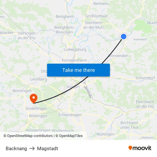 Backnang to Magstadt map