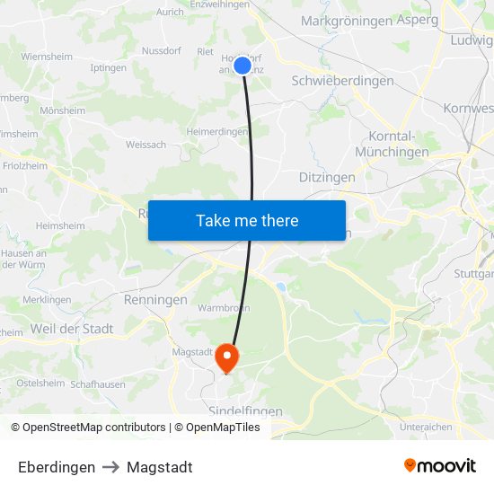 Eberdingen to Magstadt map