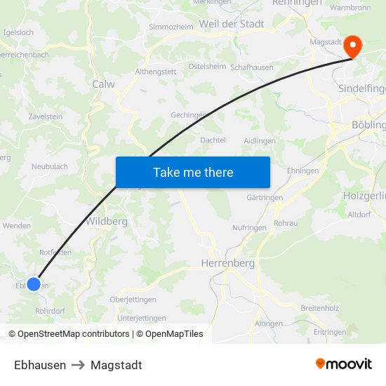 Ebhausen to Magstadt map