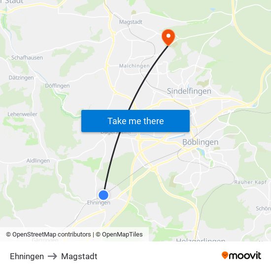 Ehningen to Magstadt map
