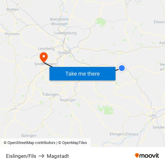 Eislingen/Fils to Magstadt map