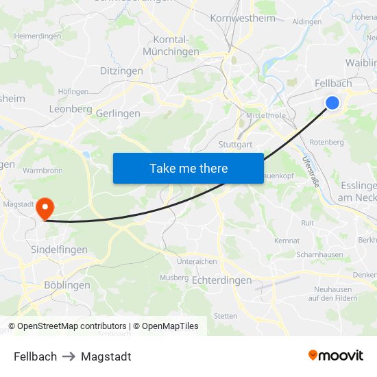 Fellbach to Magstadt map