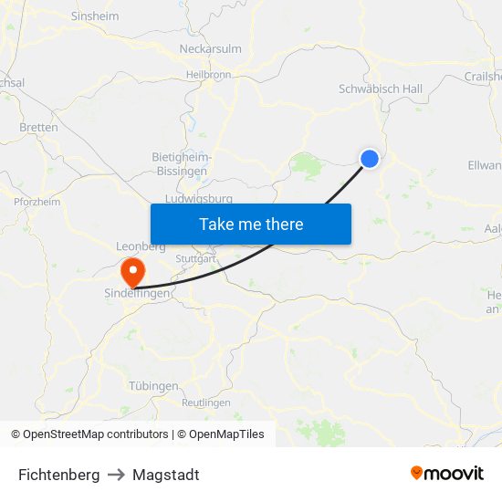 Fichtenberg to Magstadt map