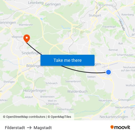 Filderstadt to Magstadt map