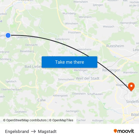 Engelsbrand to Magstadt map